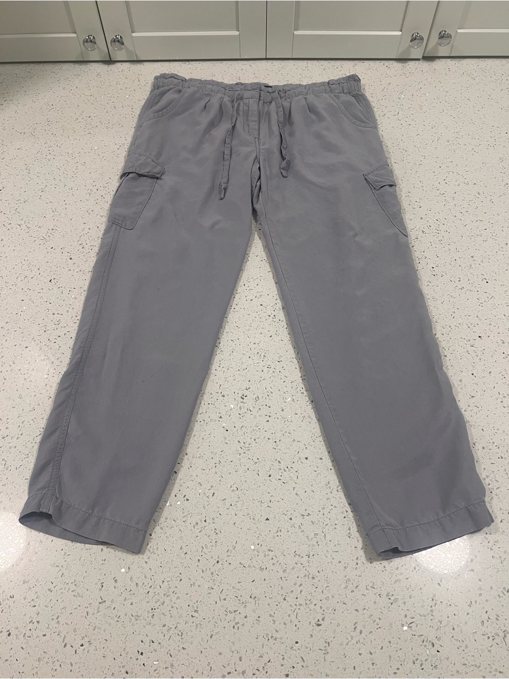 SANCTUARY 100% Tencel Cargo Zipper and Drawstring Crop Pants | Blue-Grey | Large
